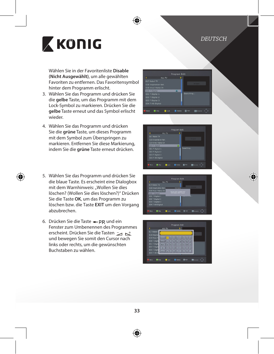 Deutsch | Konig Electronic High-definition DVB-T2 receiver User Manual | Page 33 / 404