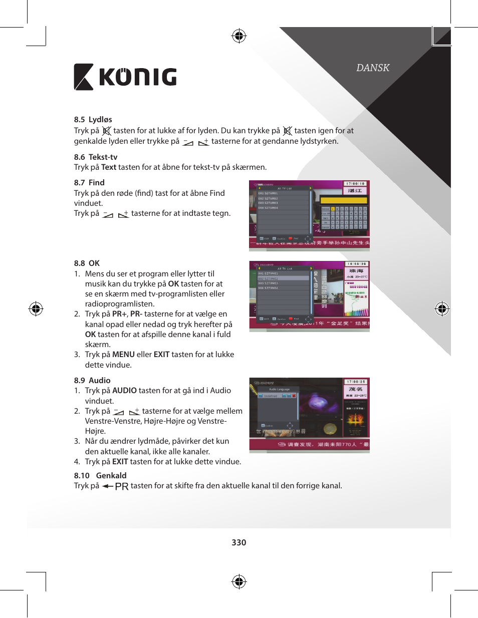 Dansk | Konig Electronic High-definition DVB-T2 receiver User Manual | Page 330 / 404