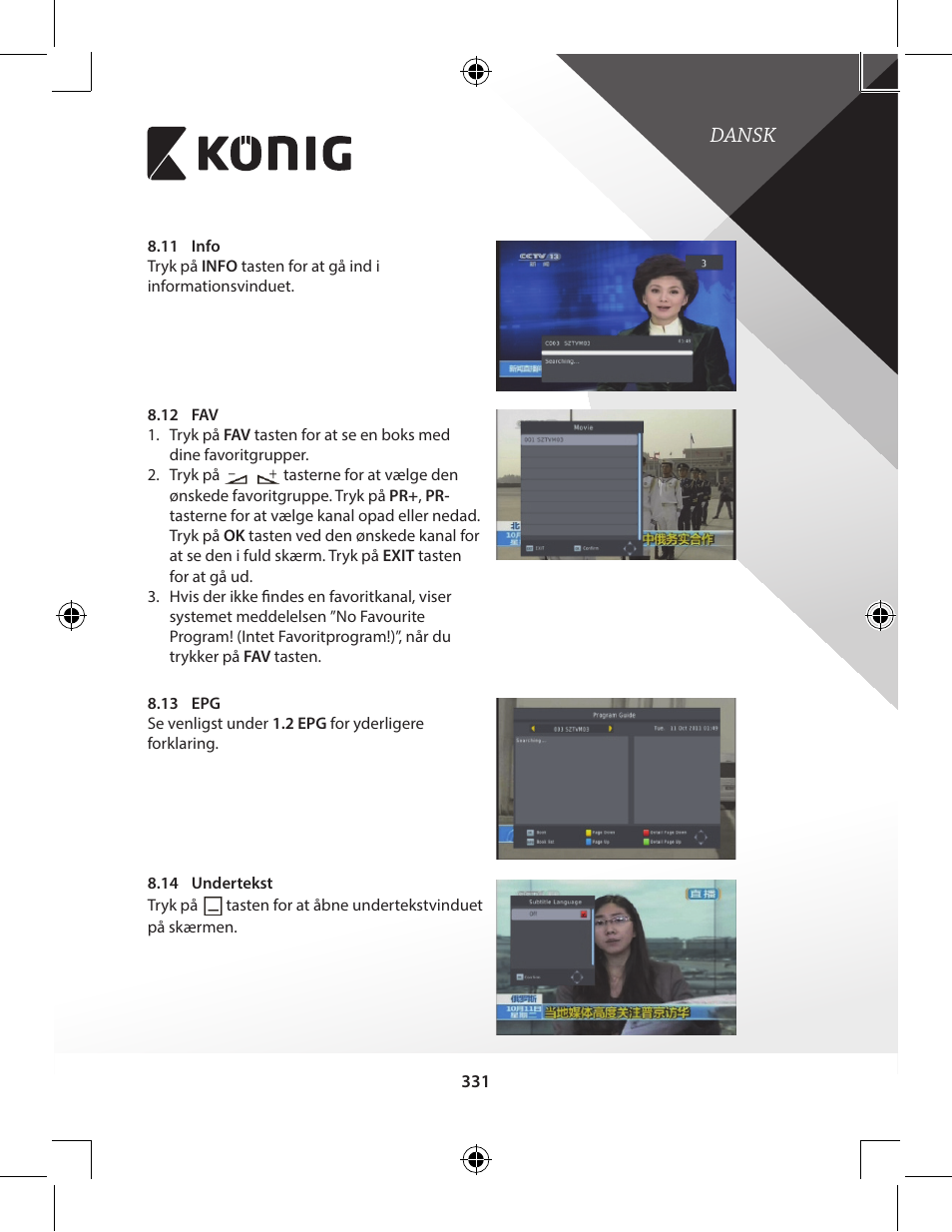 Dansk | Konig Electronic High-definition DVB-T2 receiver User Manual | Page 331 / 404
