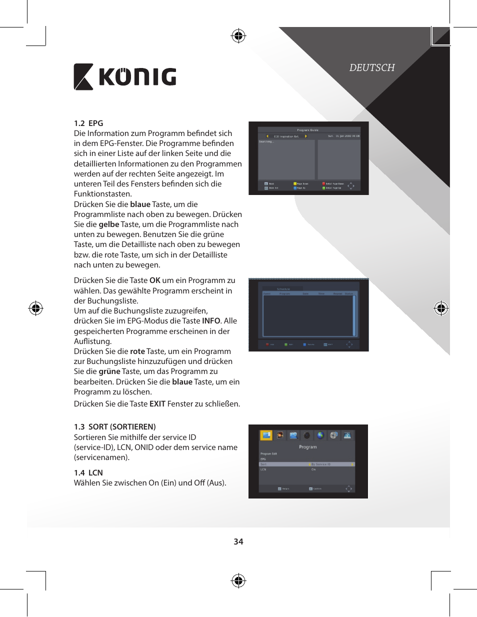 Deutsch | Konig Electronic High-definition DVB-T2 receiver User Manual | Page 34 / 404