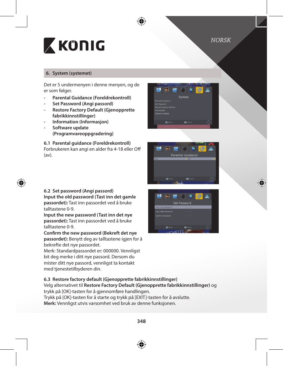 Norsk | Konig Electronic High-definition DVB-T2 receiver User Manual | Page 348 / 404
