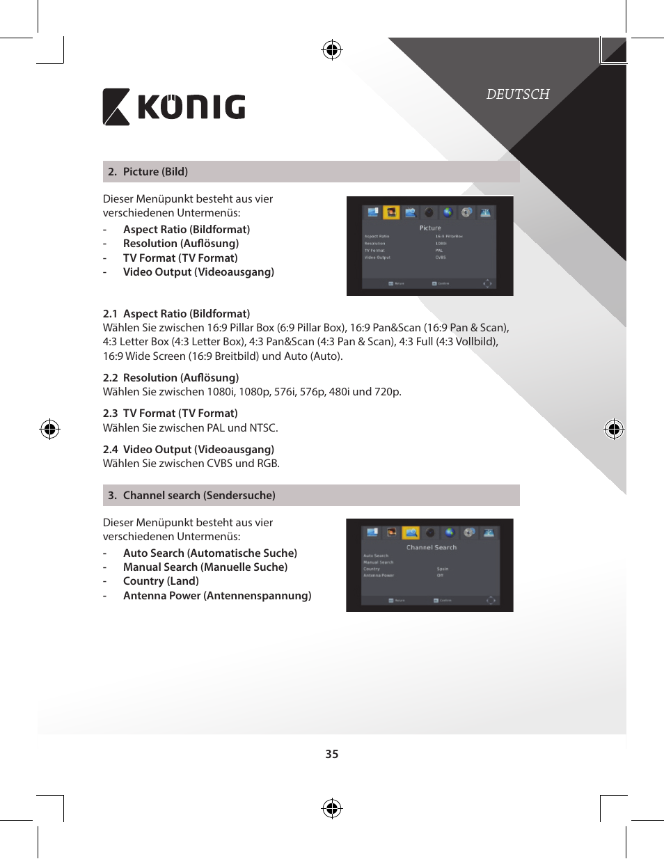 Deutsch | Konig Electronic High-definition DVB-T2 receiver User Manual | Page 35 / 404