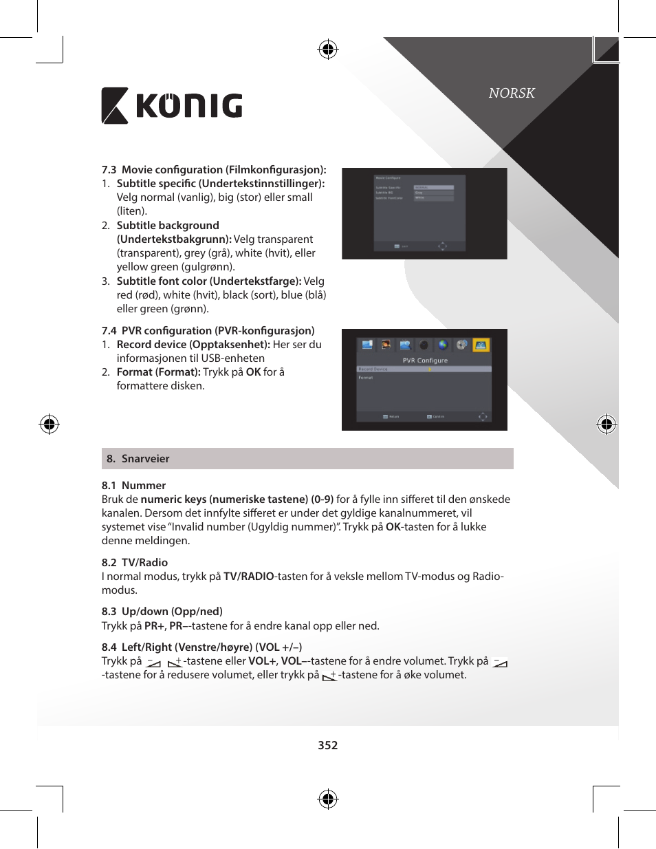 Norsk | Konig Electronic High-definition DVB-T2 receiver User Manual | Page 352 / 404