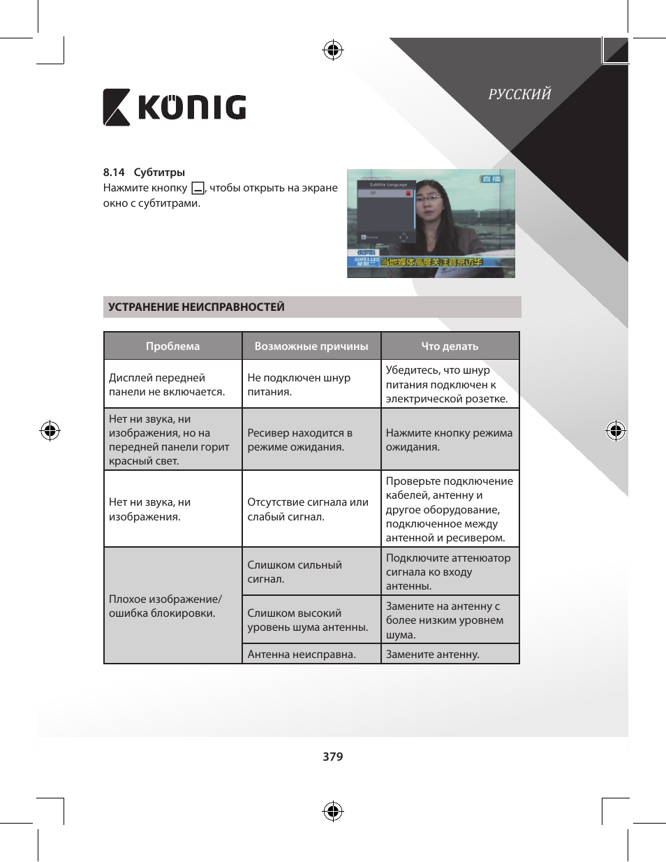 Русский | Konig Electronic High-definition DVB-T2 receiver User Manual | Page 379 / 404