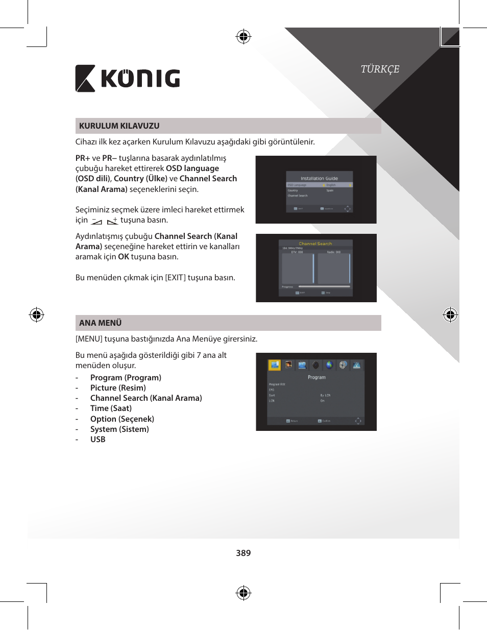 Türkçe | Konig Electronic High-definition DVB-T2 receiver User Manual | Page 389 / 404