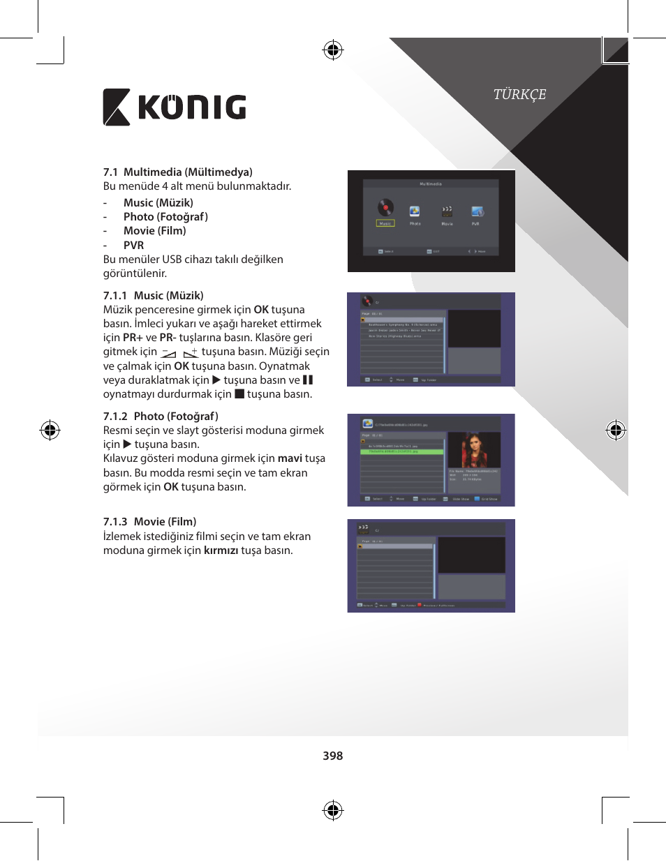 Türkçe | Konig Electronic High-definition DVB-T2 receiver User Manual | Page 398 / 404