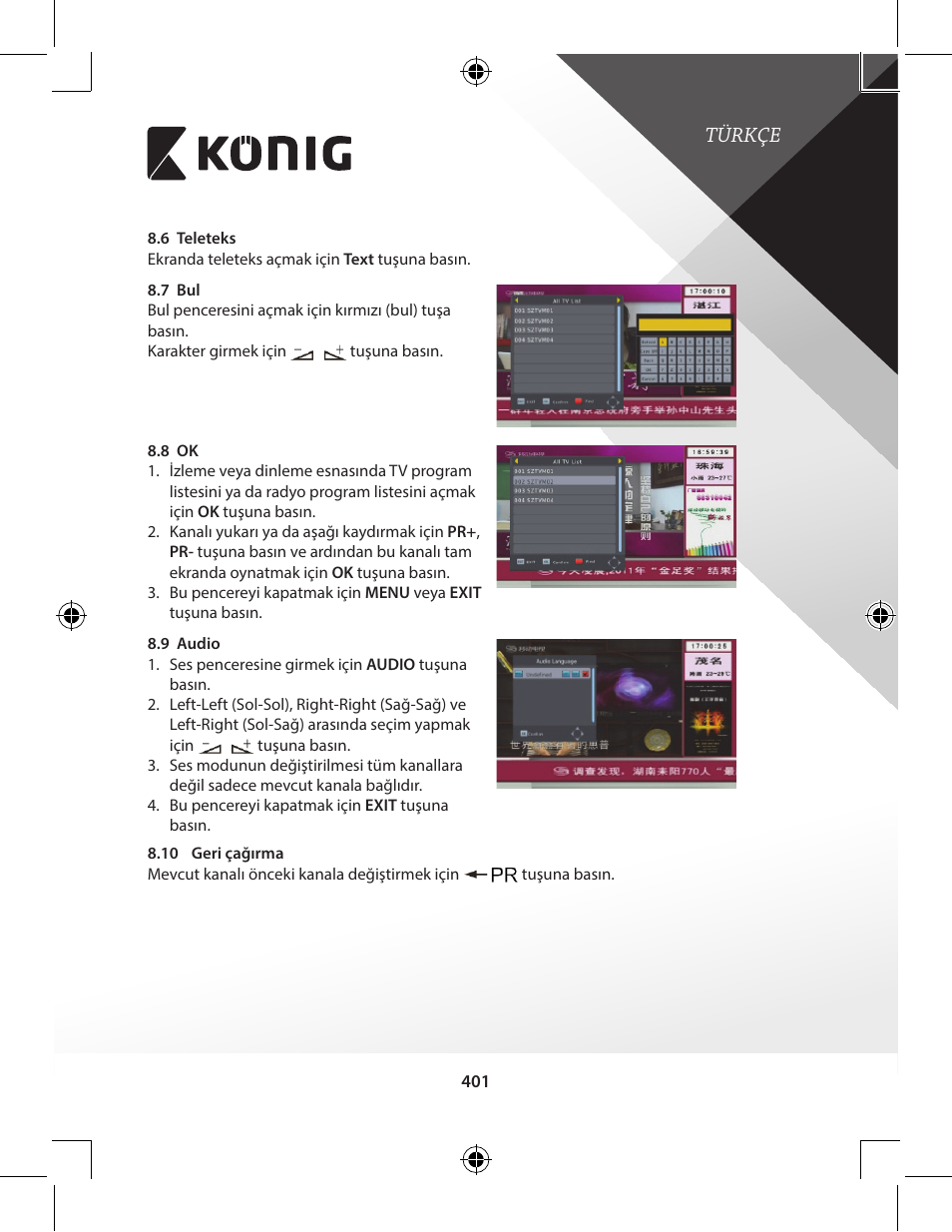 Türkçe | Konig Electronic High-definition DVB-T2 receiver User Manual | Page 401 / 404
