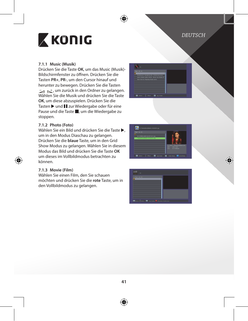 Deutsch | Konig Electronic High-definition DVB-T2 receiver User Manual | Page 41 / 404