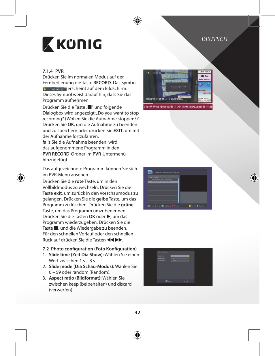 Deutsch | Konig Electronic High-definition DVB-T2 receiver User Manual | Page 42 / 404