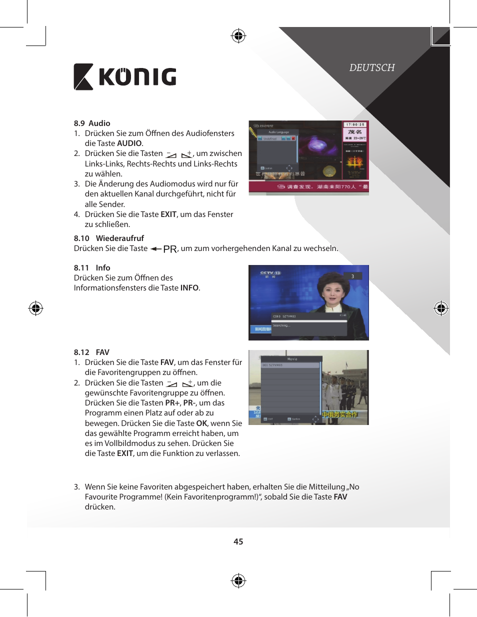 Deutsch | Konig Electronic High-definition DVB-T2 receiver User Manual | Page 45 / 404