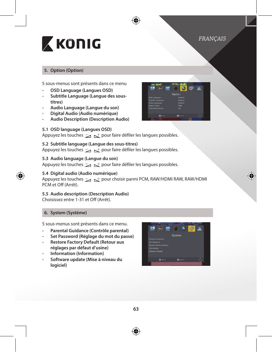 Français | Konig Electronic High-definition DVB-T2 receiver User Manual | Page 63 / 404