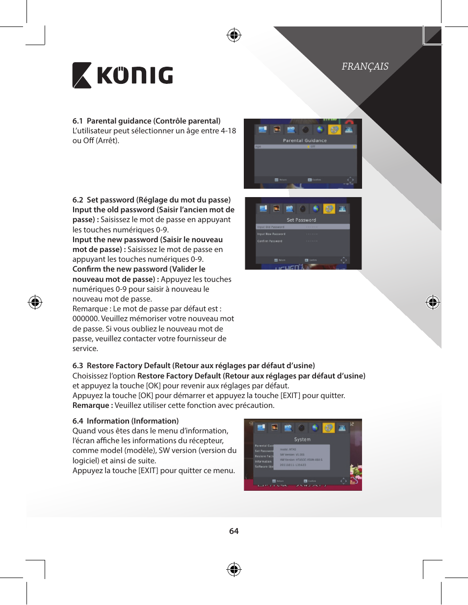 Français | Konig Electronic High-definition DVB-T2 receiver User Manual | Page 64 / 404