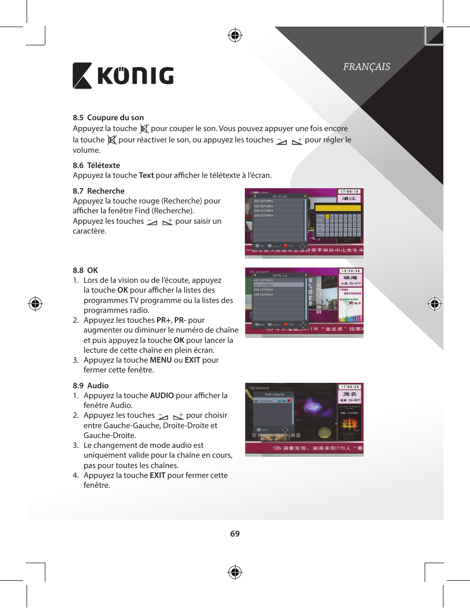 Français | Konig Electronic High-definition DVB-T2 receiver User Manual | Page 69 / 404