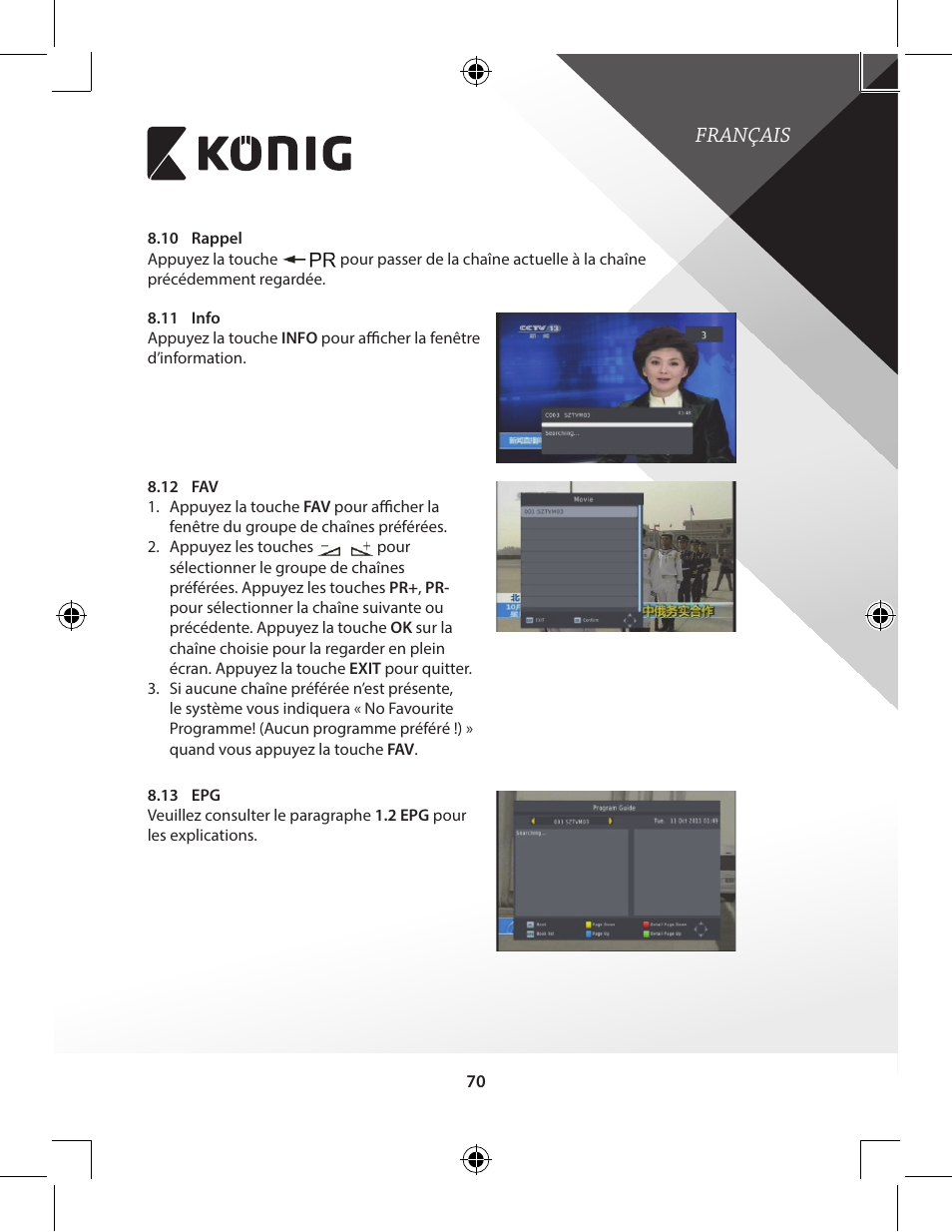 Français | Konig Electronic High-definition DVB-T2 receiver User Manual | Page 70 / 404