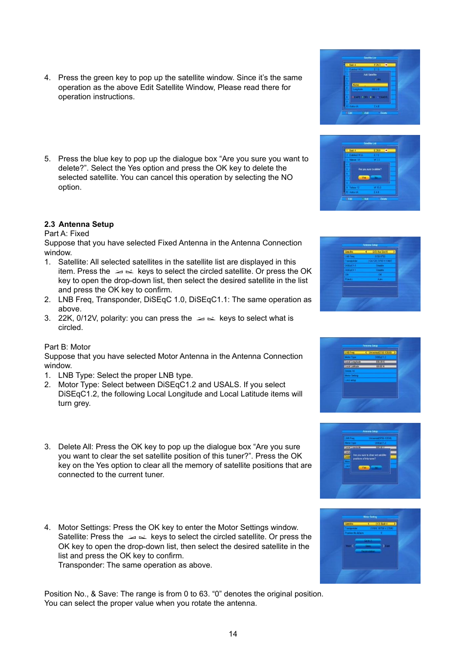 Antenna setup | Konig Electronic High definition DVB-S2 plug-in receiver User Manual | Page 14 / 27