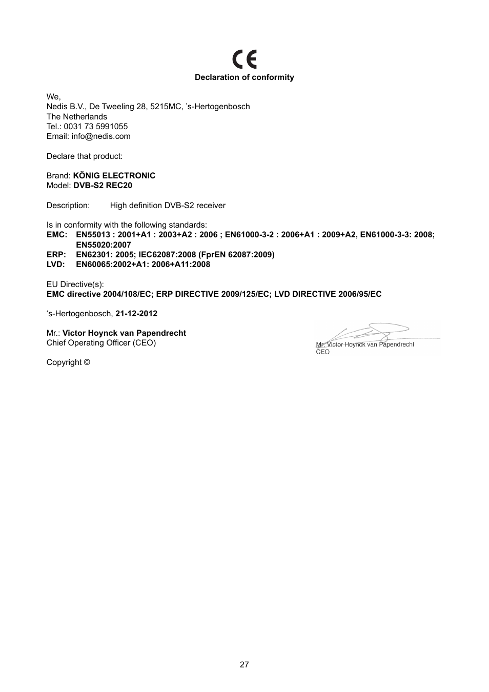 Konig Electronic High definition DVB-S2 plug-in receiver User Manual | Page 27 / 27
