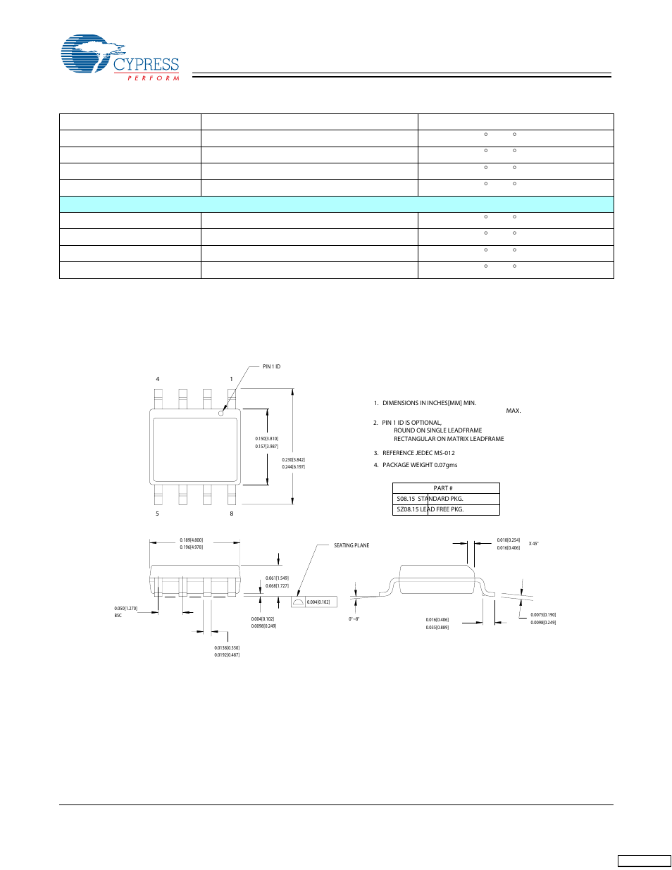 Package drawing and dimensions, Ordering information, Lead (150-mil) soic s8 | Cypress CY25819 User Manual | Page 6 / 7