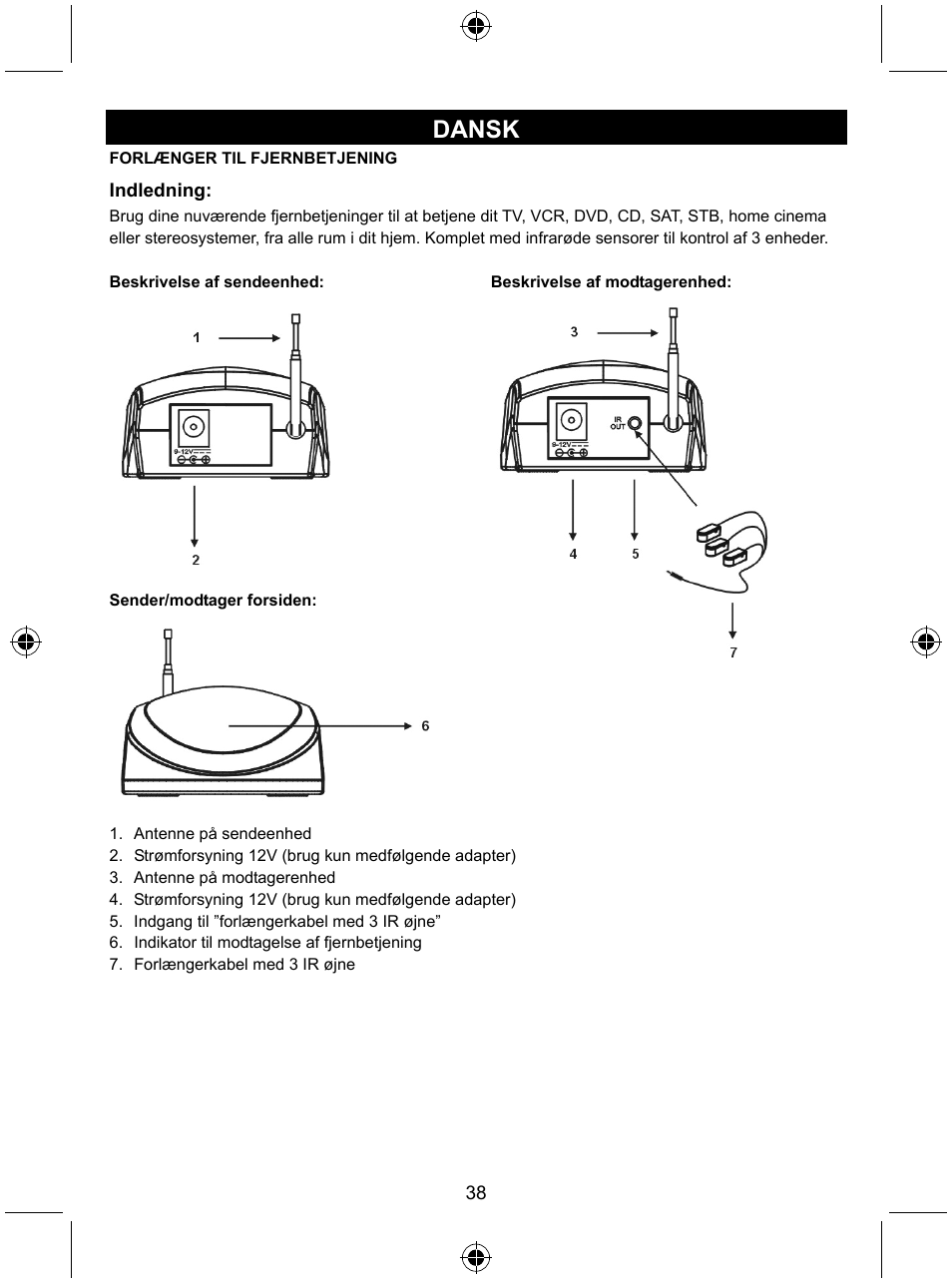 Dansk | Konig Electronic Remote control extender User Manual | Page 39 / 48