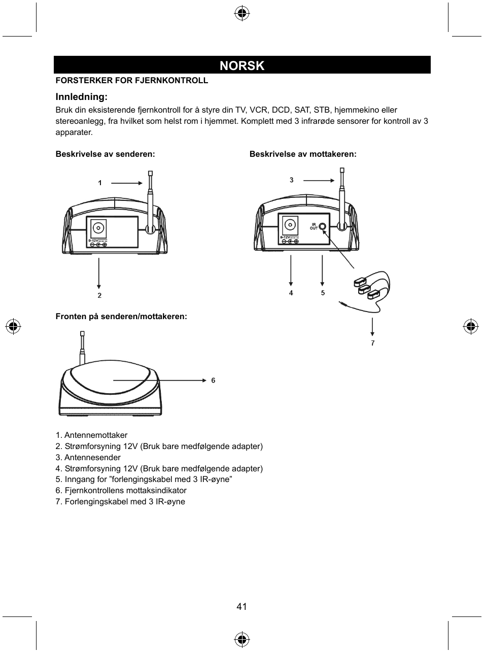 Norsk | Konig Electronic Remote control extender User Manual | Page 42 / 48