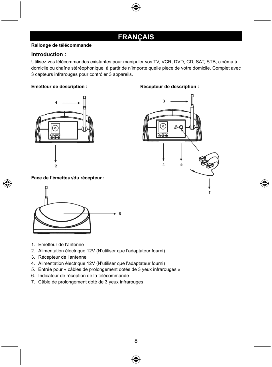 Français | Konig Electronic Remote control extender User Manual | Page 9 / 48