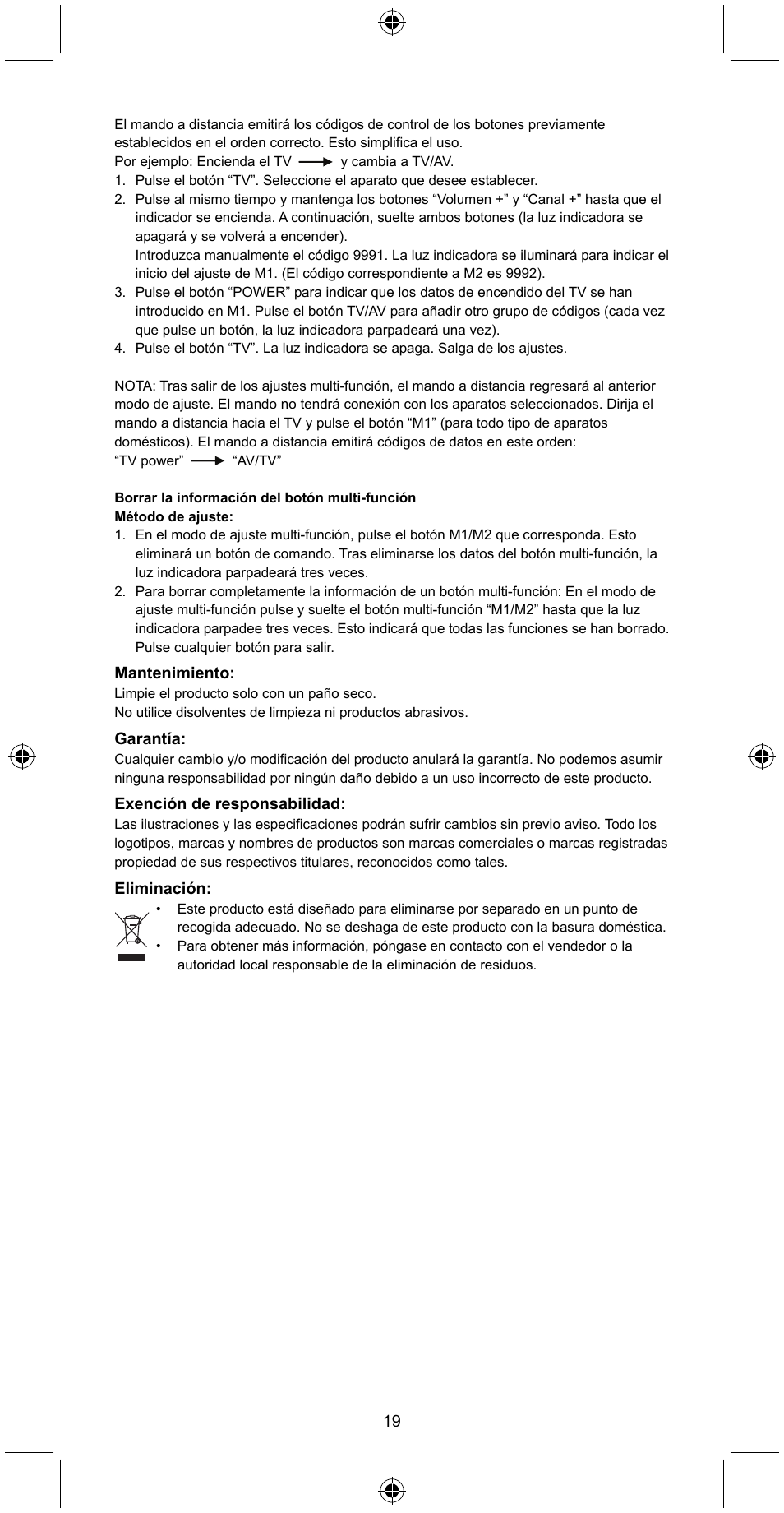 Konig Electronic Universal remote control for 1 TV User Manual | Page 19 / 47