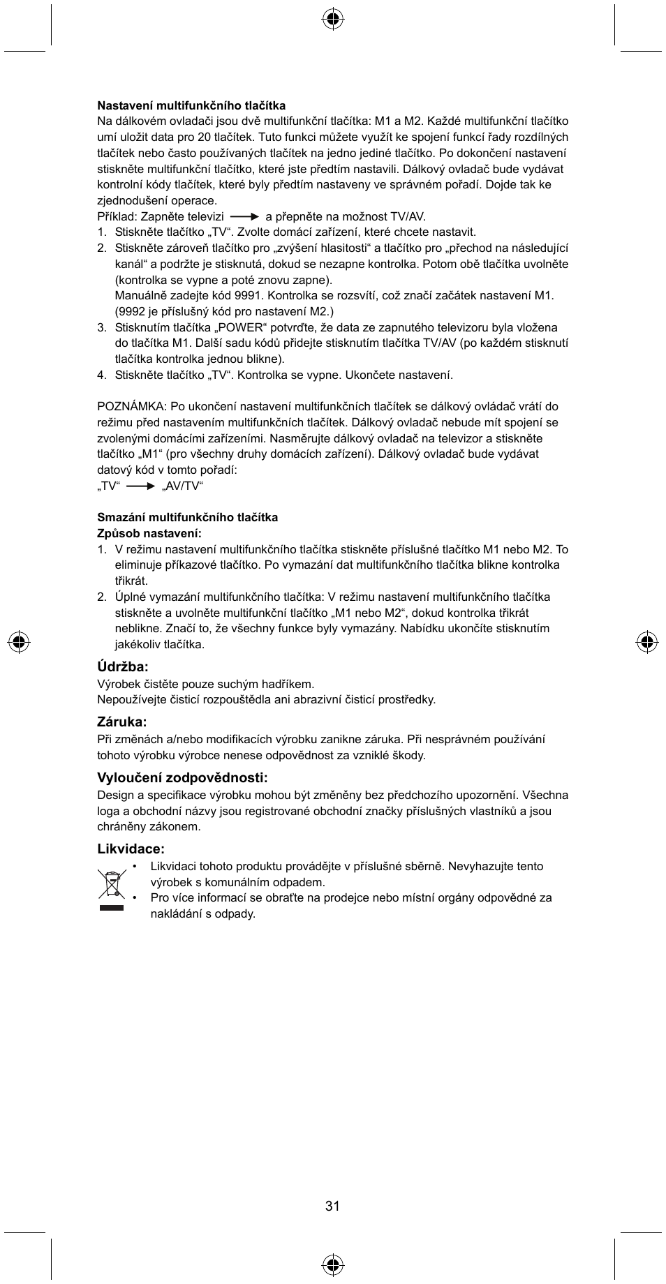 Konig Electronic Universal remote control for 1 TV User Manual | Page 31 / 47
