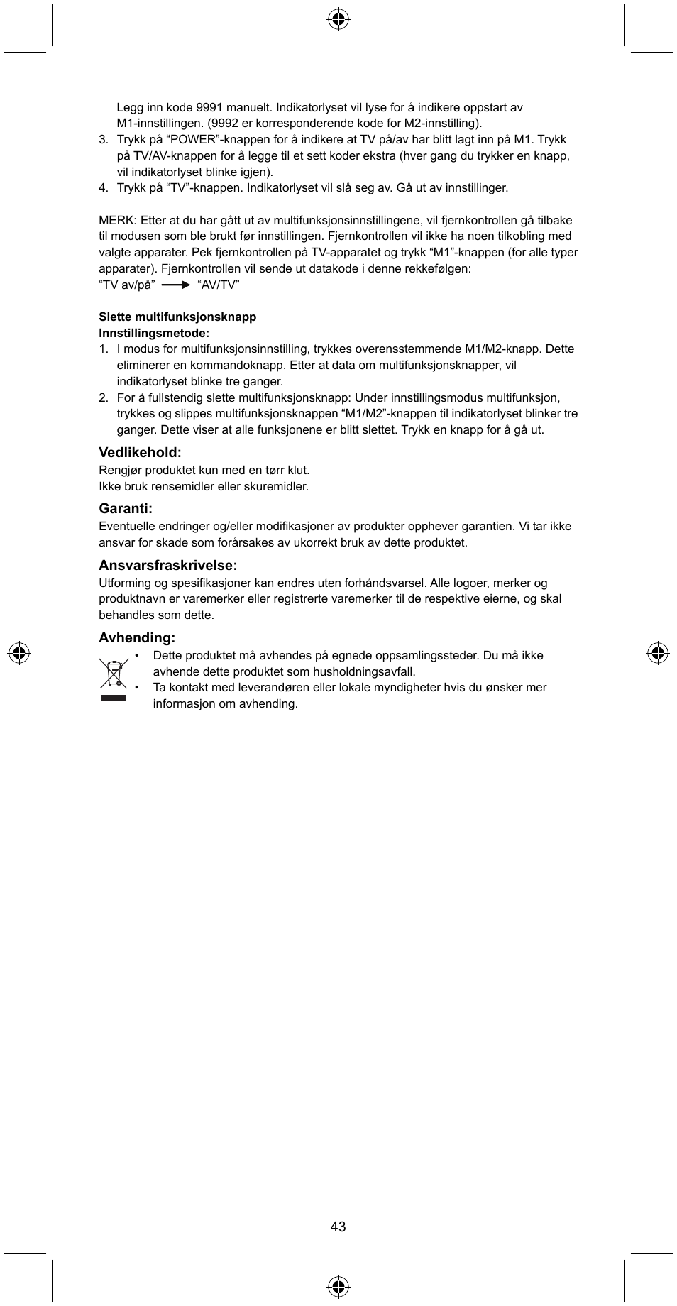 Konig Electronic Universal remote control for 1 TV User Manual | Page 43 / 47