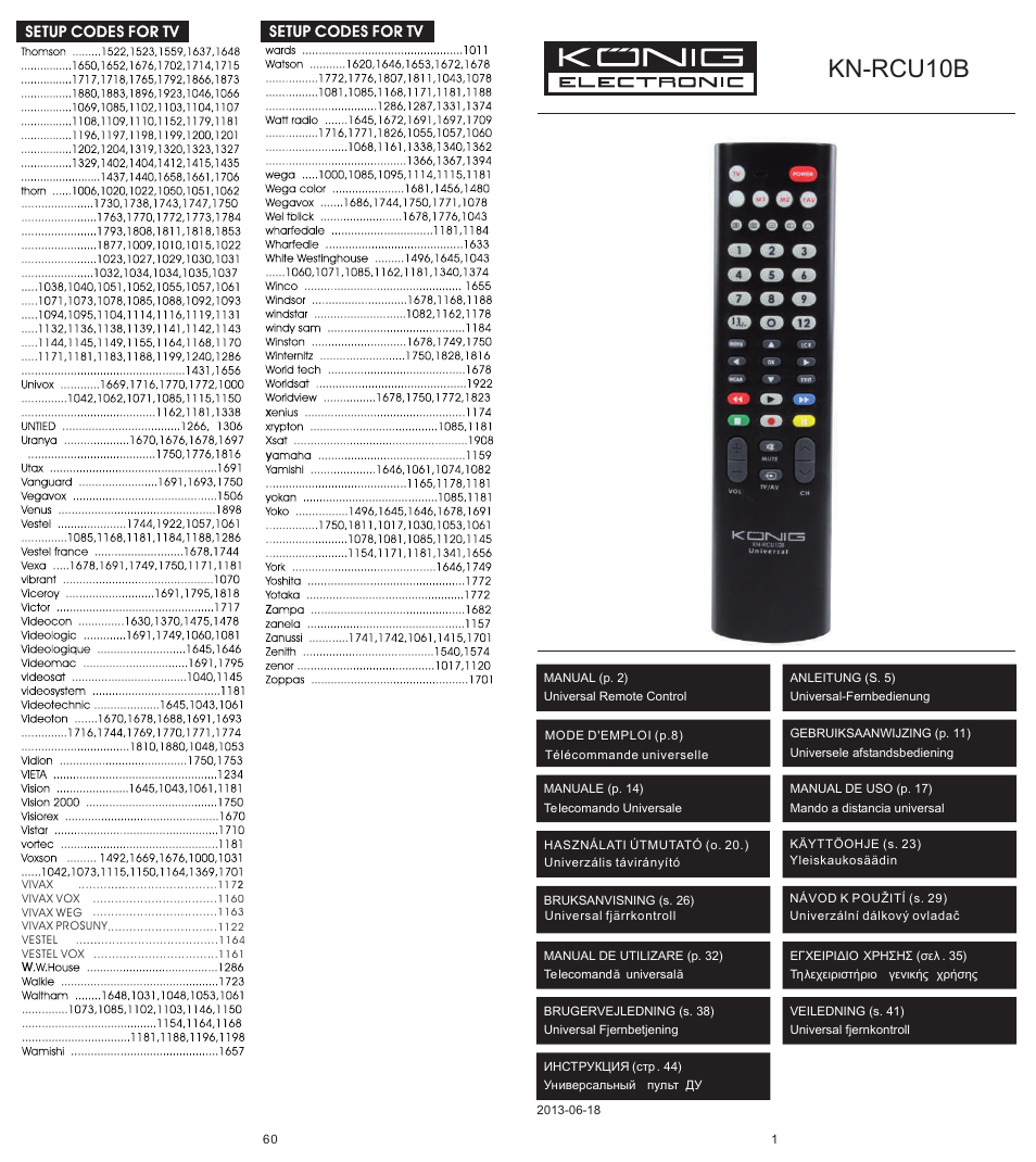 Konig Electronic Universal remote control for 1 TV User Manual | 30 pages