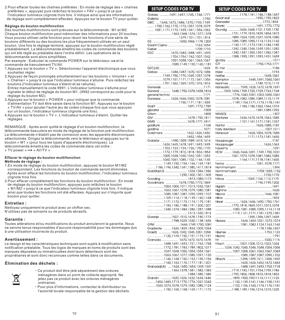 页 10 | Konig Electronic Universal remote control for 1 TV User Manual | Page 10 / 30