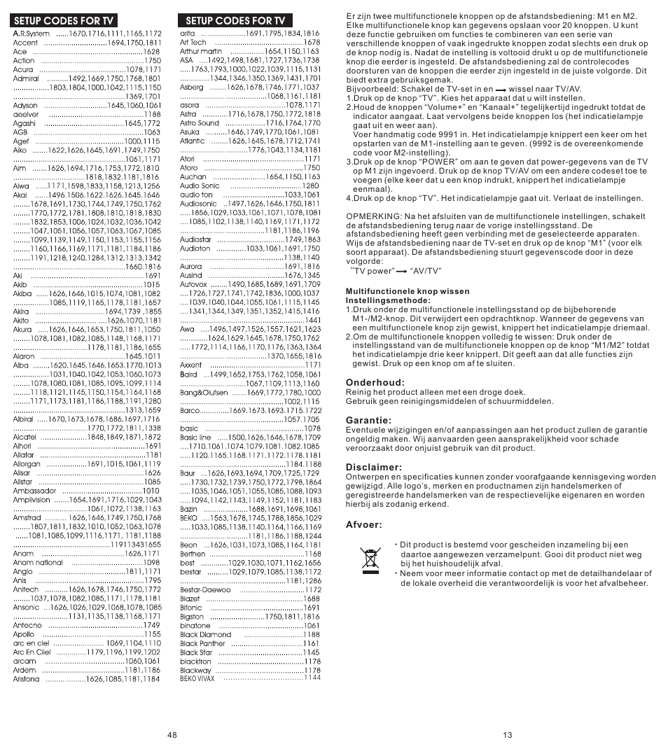 页 13 | Konig Electronic Universal remote control for 1 TV User Manual | Page 13 / 30