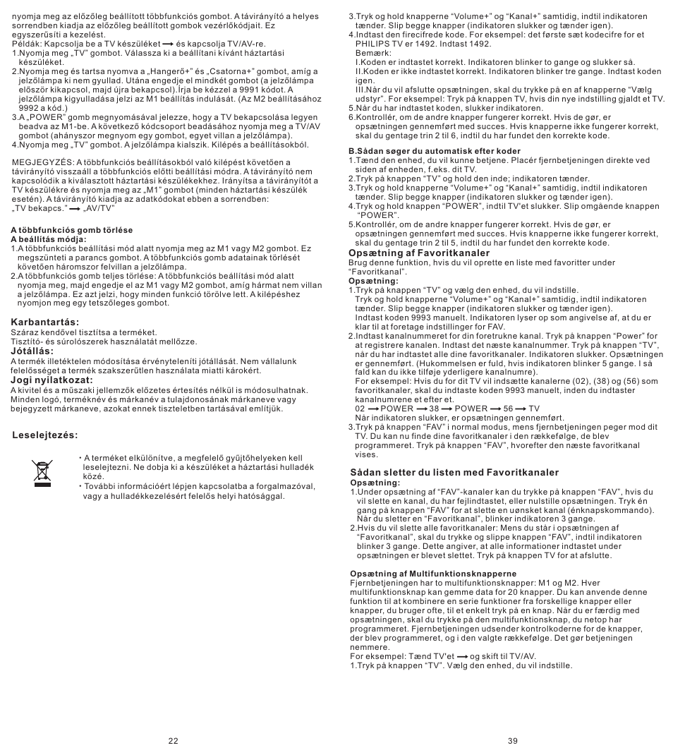 页 22 | Konig Electronic Universal remote control for 1 TV User Manual | Page 22 / 30