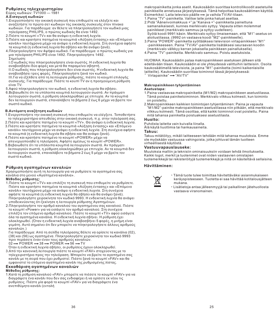 页 25 | Konig Electronic Universal remote control for 1 TV User Manual | Page 25 / 30