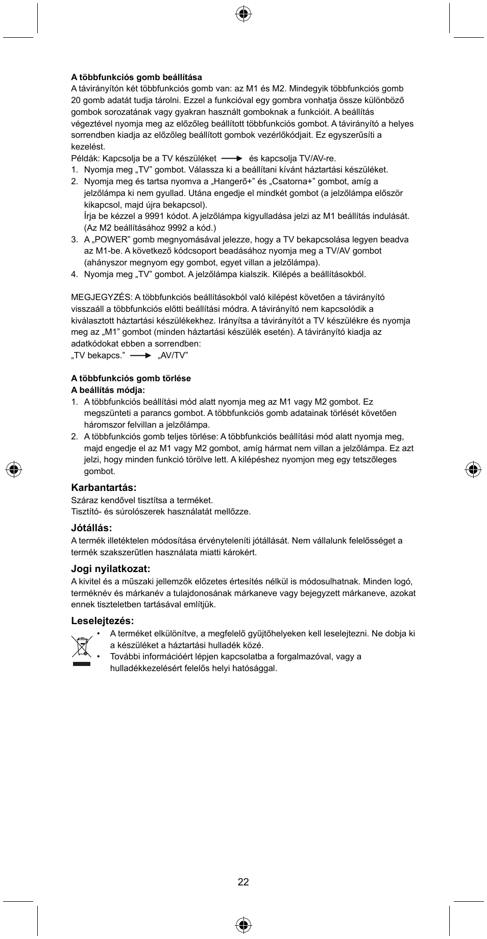 Konig Electronic Universal remote control for 2 devices User Manual | Page 22 / 47