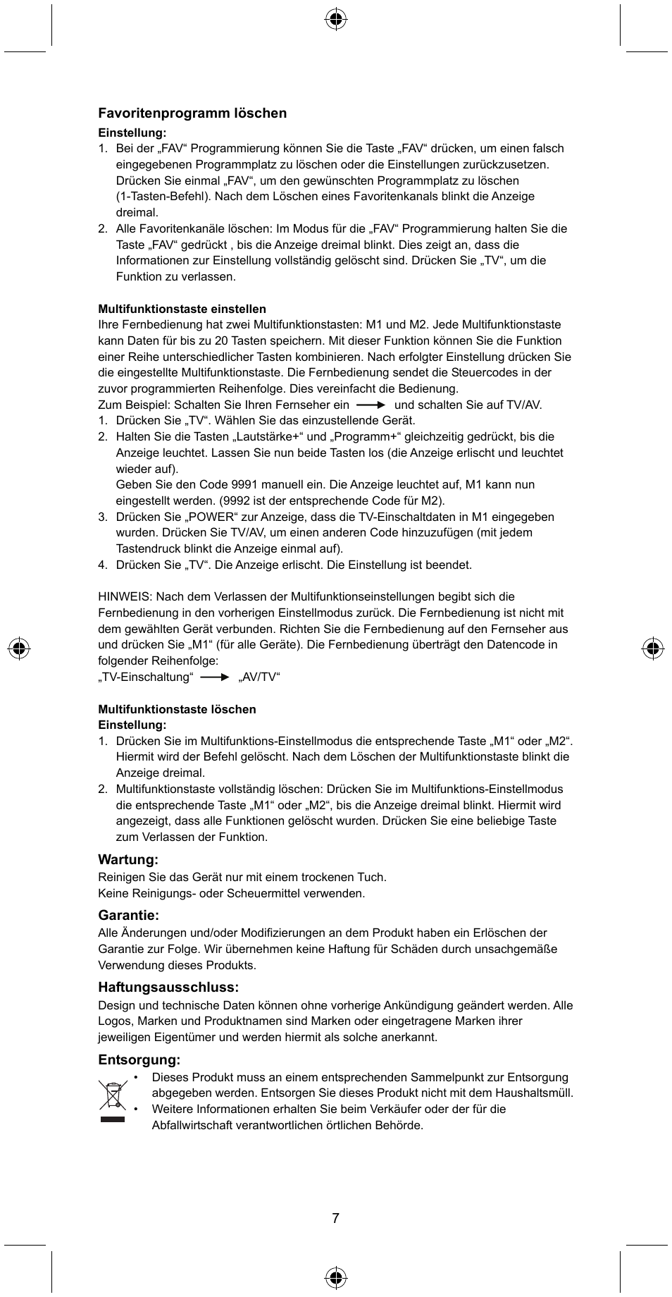 Konig Electronic Universal remote control for 2 devices User Manual | Page 7 / 47