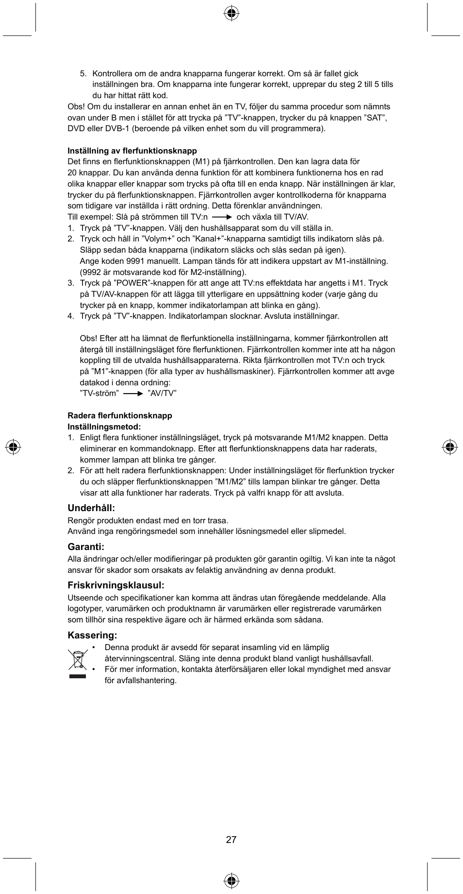 Konig Electronic Universal remote control for 4 devices User Manual | Page 27 / 45