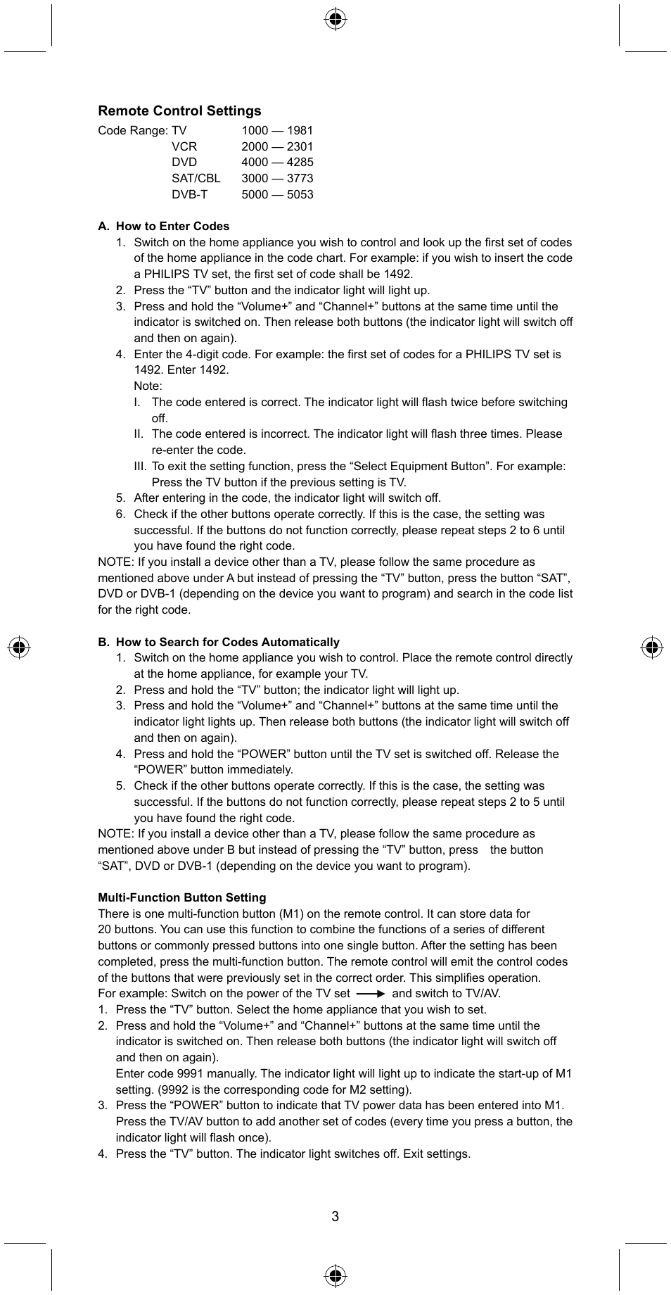 Konig Electronic Universal remote control for 4 devices User Manual | Page 3 / 45