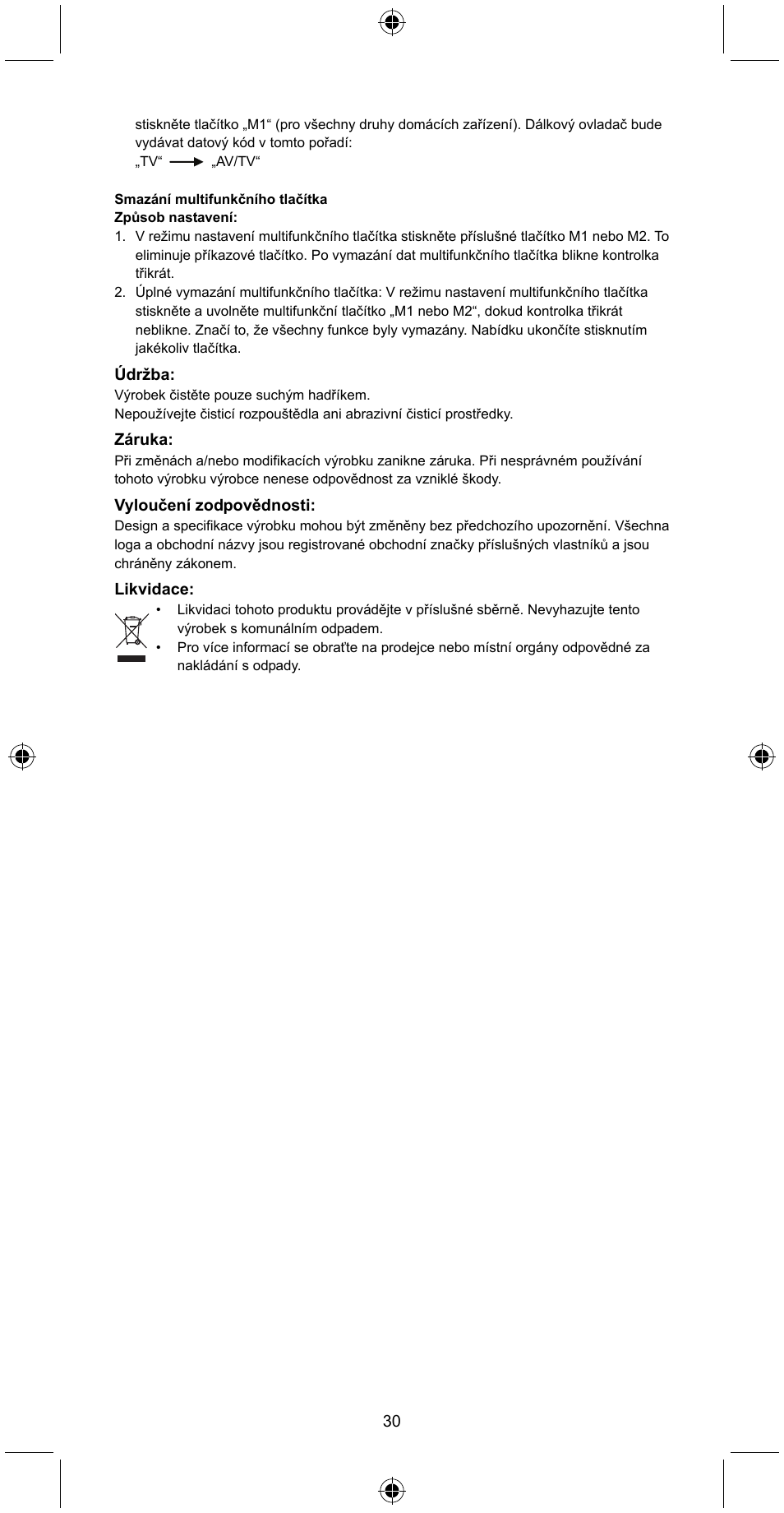 Konig Electronic Universal remote control for 4 devices User Manual | Page 30 / 45