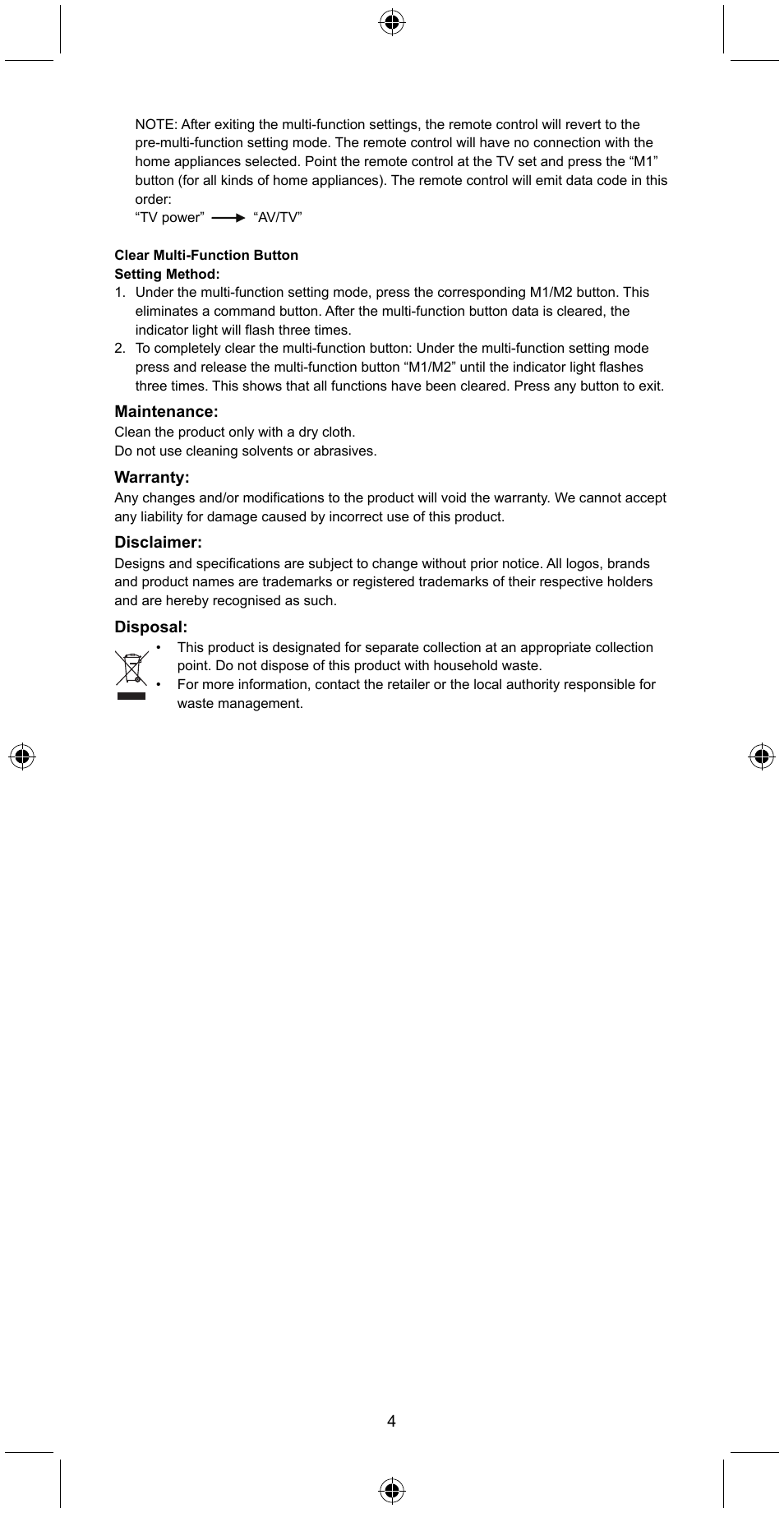 Konig Electronic Universal remote control for 4 devices User Manual | Page 4 / 45