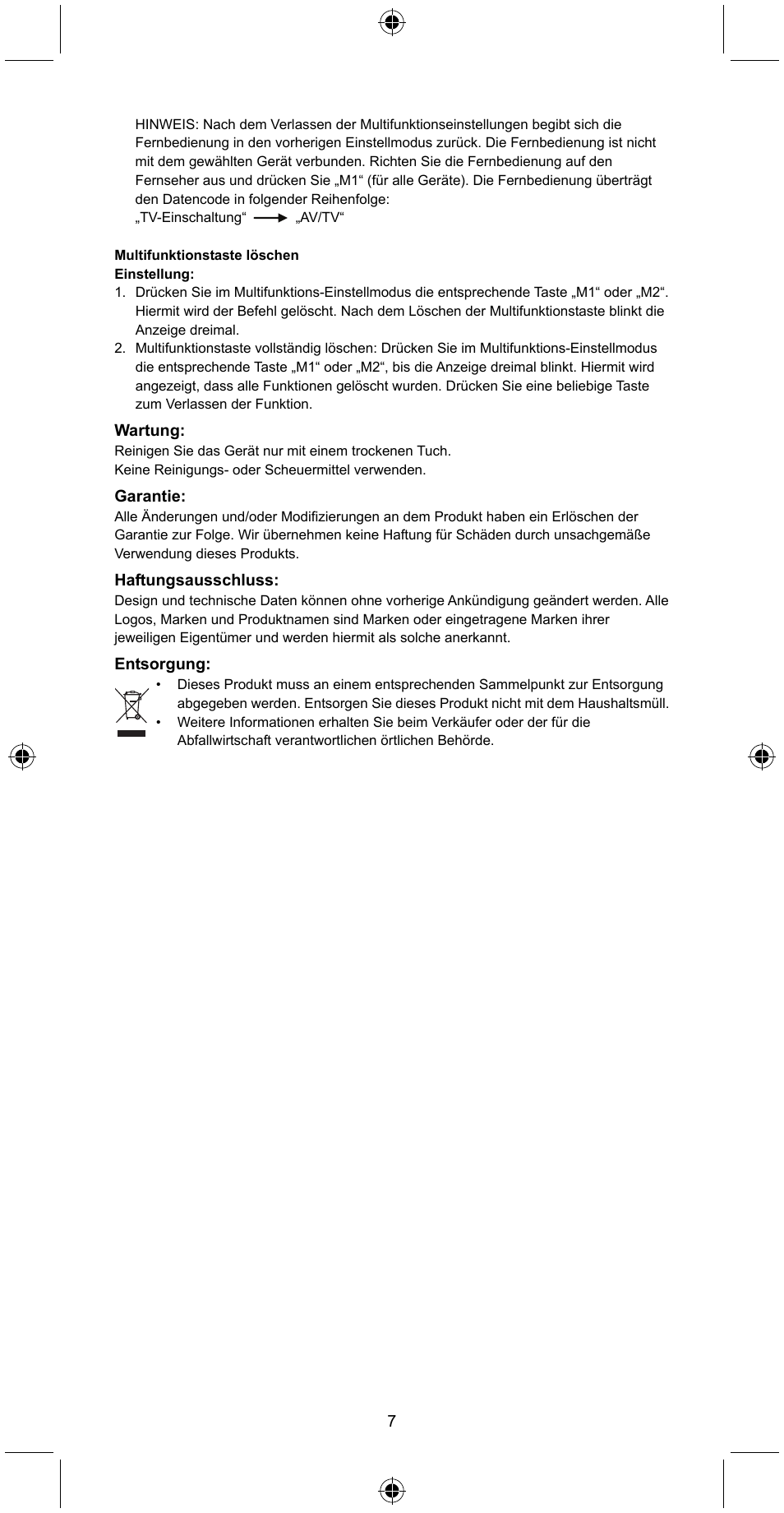 Konig Electronic Universal remote control for 4 devices User Manual | Page 7 / 45