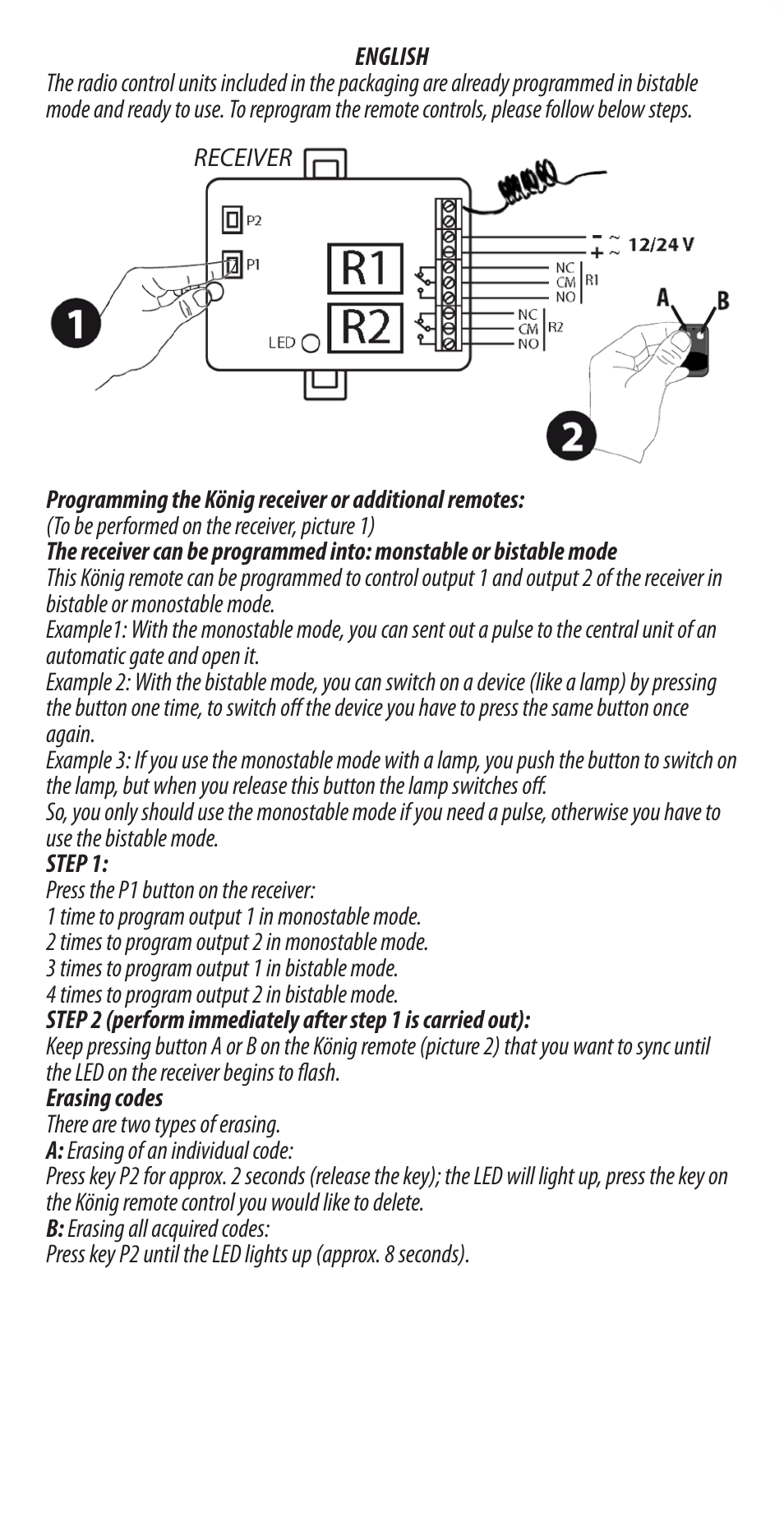 Konig Electronic Radio frequency indoor kit for home automation 2 remote controls fixed code User Manual | Page 2 / 20