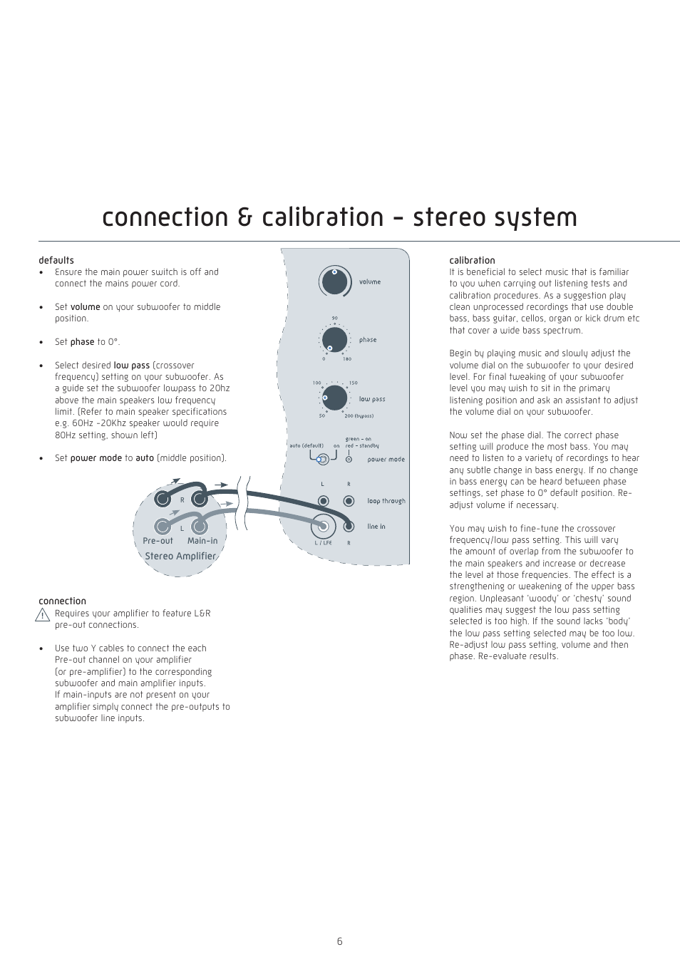 Connection & calibration - stereo system | Krix Seismix Cube User Manual | Page 6 / 8