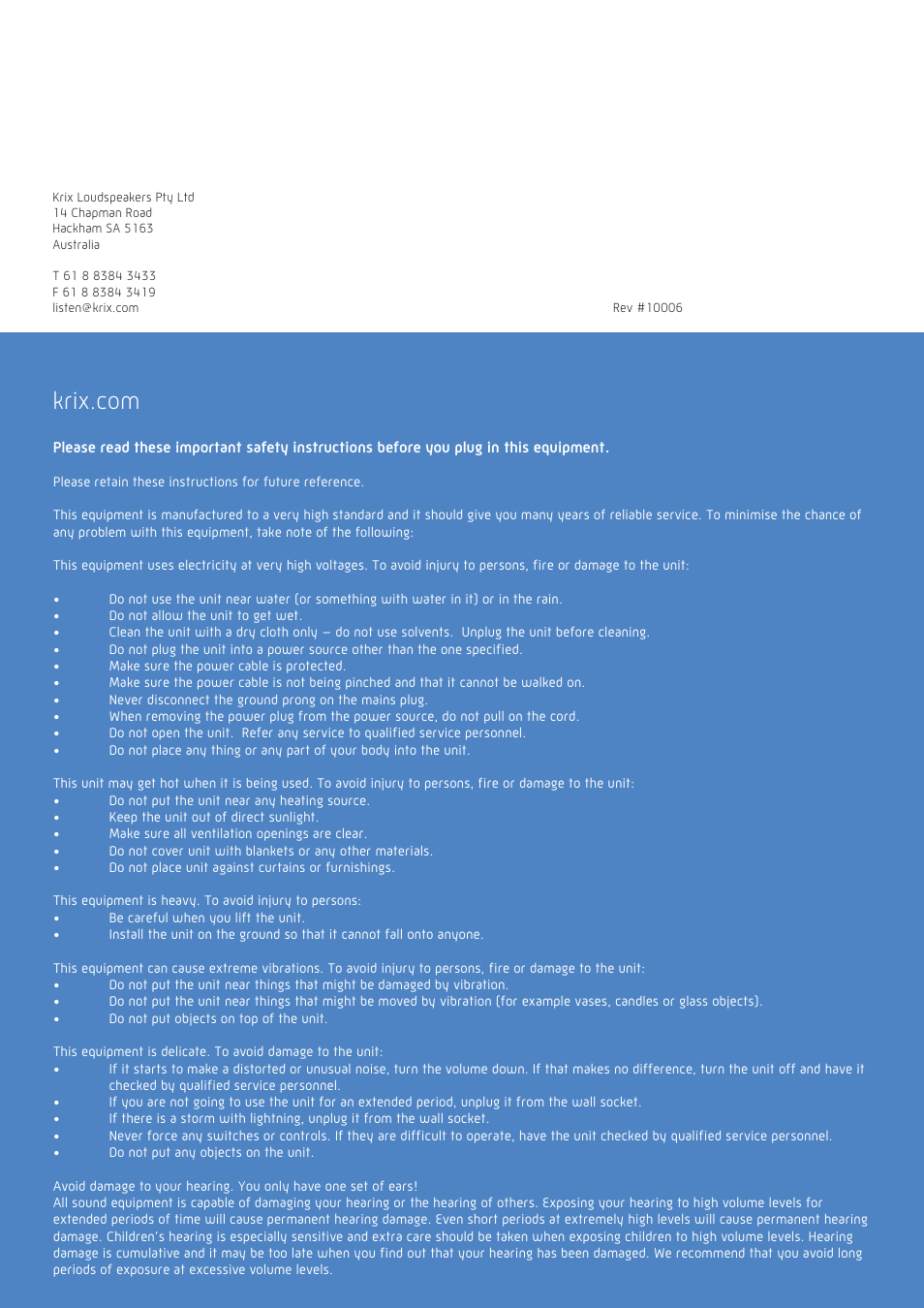 Krix Seismix Cube User Manual | Page 8 / 8