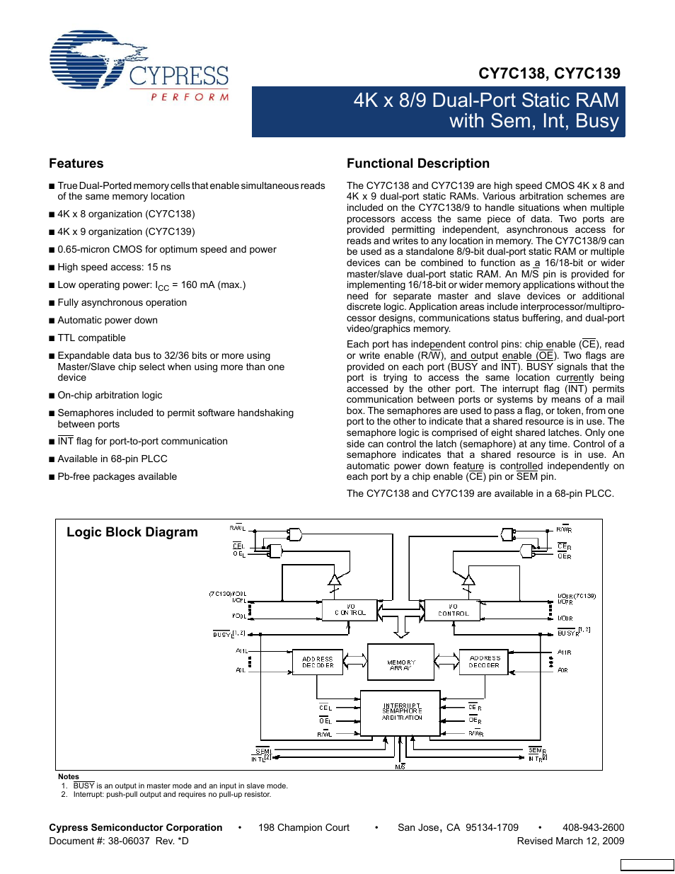 Cypress CY7C138 User Manual | 17 pages