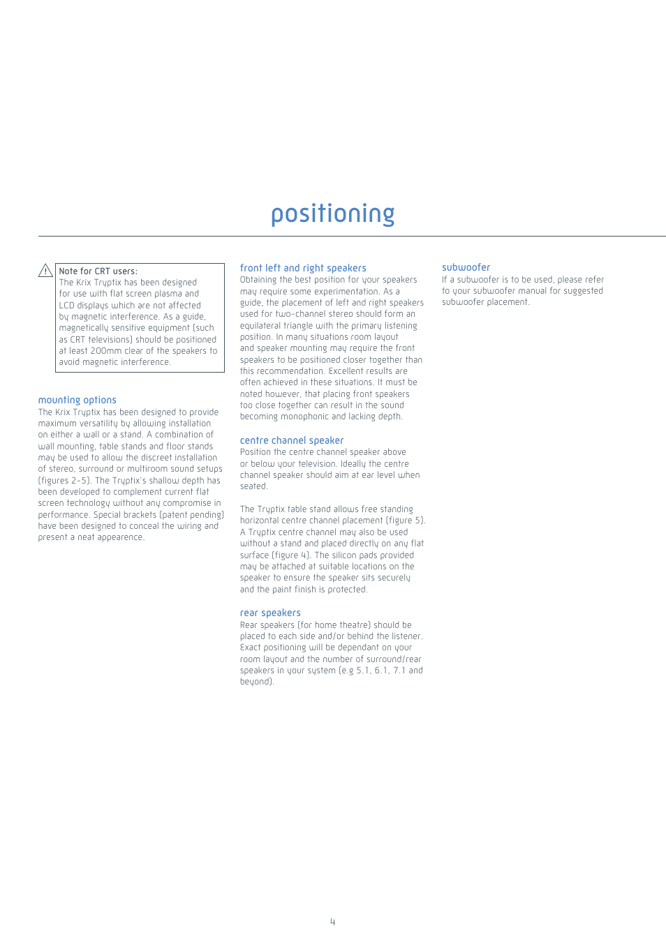 Positioning | Krix Tryptix User Manual | Page 4 / 12