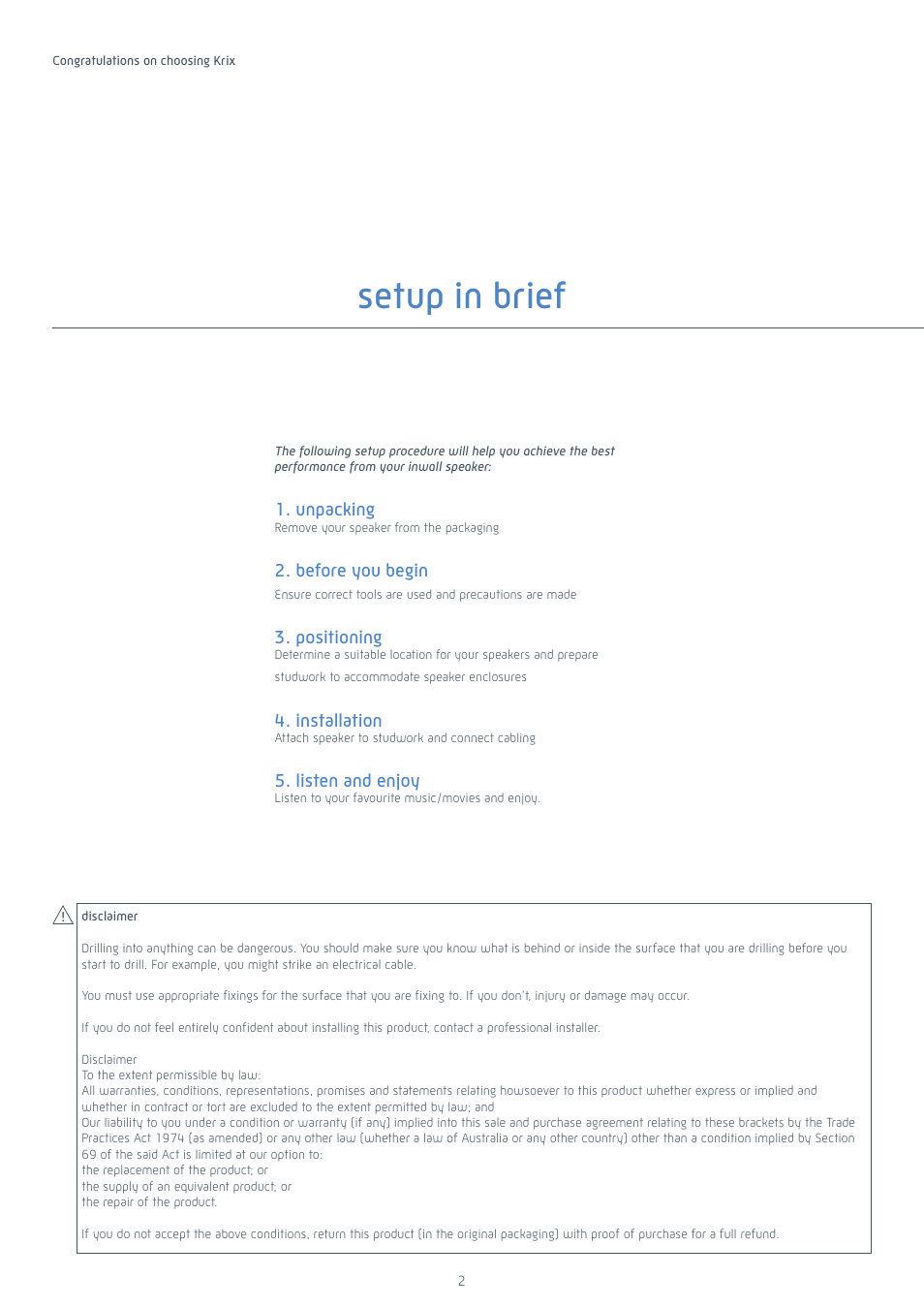 Setup in brief | Krix Epix User Manual | Page 2 / 12