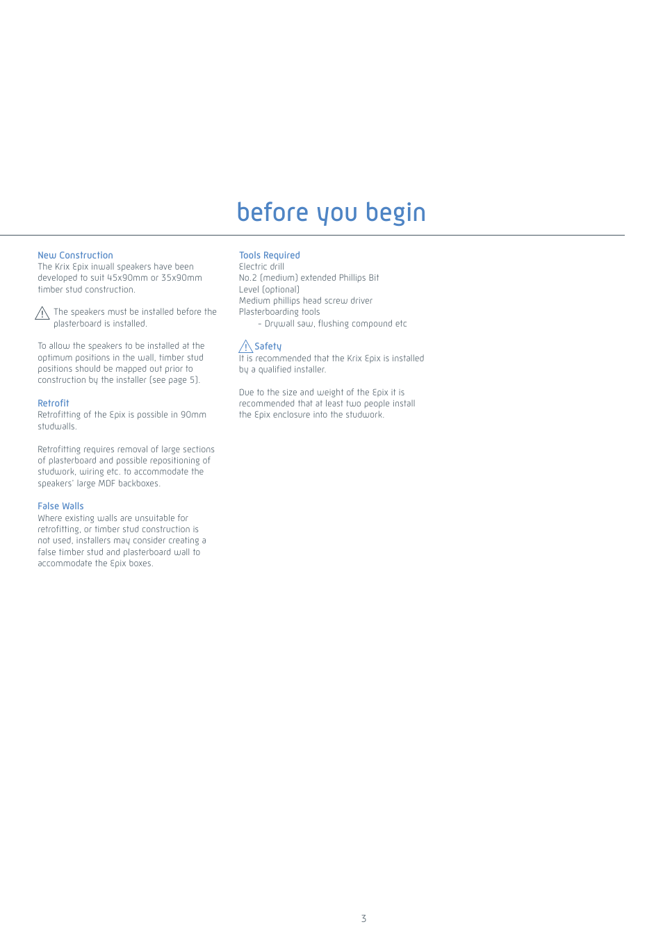 Before you begin | Krix Epix User Manual | Page 3 / 12