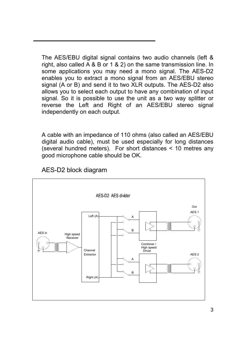 Aes-d2 (aes/ebu channel divider), Aes/ebu aes-d2, Why use an aes/ebu channel divider | Using the, Aes-d2 block diagram | LA Audio CLK - G4 User Manual | Page 5 / 16