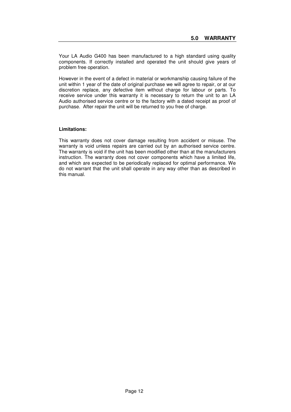 LA Audio G400 User Manual | Page 12 / 14