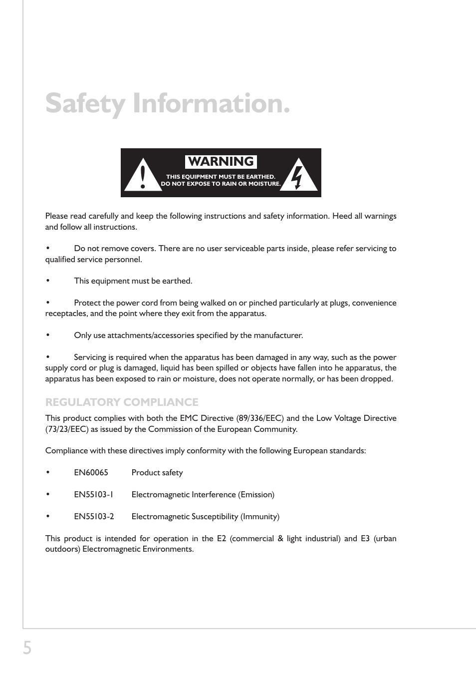 Safety information, Warning | LA Audio DLX200 User Manual | Page 5 / 22