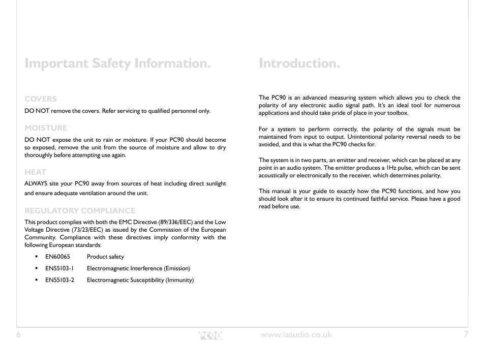 Important safety information, Introduction | LA Audio PC90 User Manual | Page 4 / 8